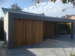 Tuinhuis met plat dak, berging en zithoek
